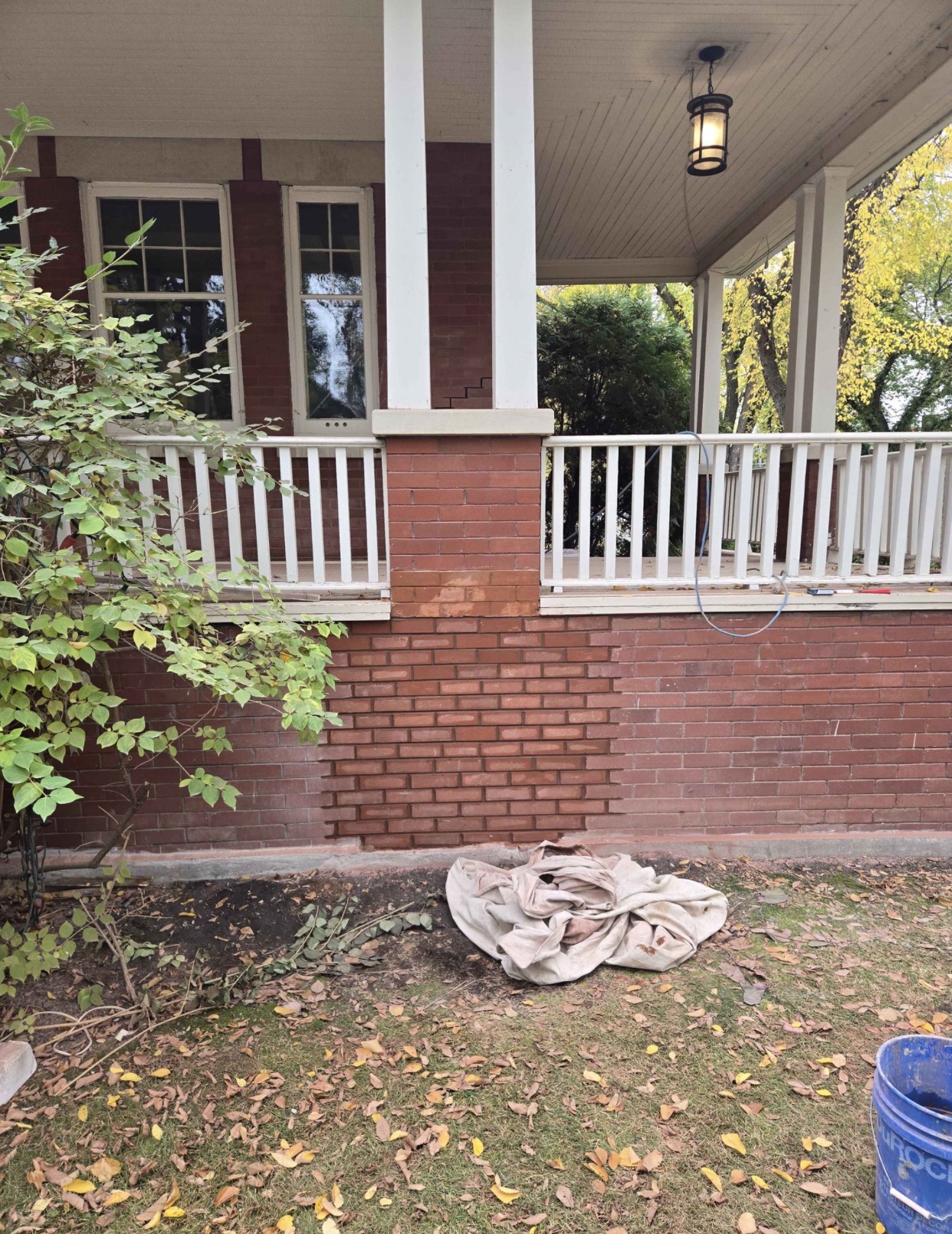 Brick repair in progress